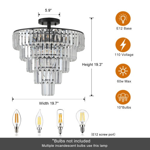 Large Black Crystal Chandelier – Luxury 5-Tier Design | Modern Lighting for Dining Room, Bedroom, or Living Room