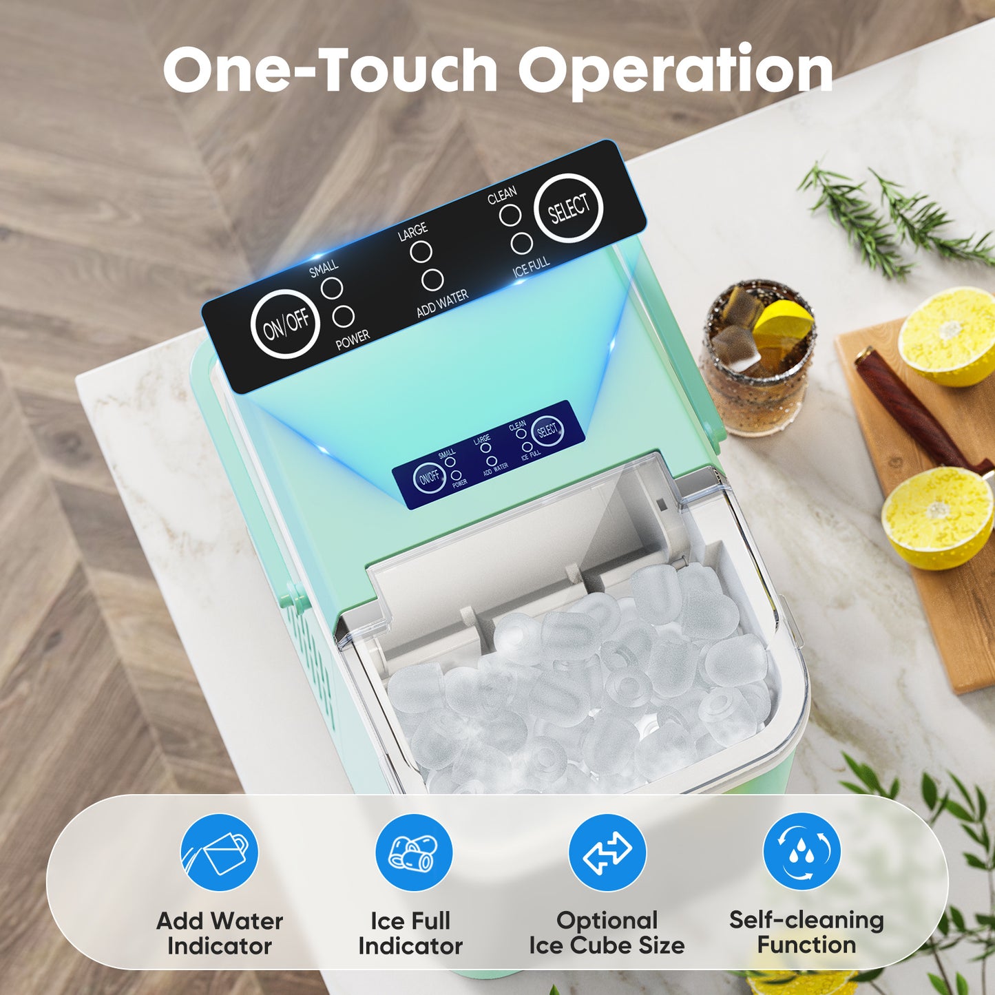 Portable Ice Maker – Compact Countertop Ice Machine with 2 Ice Sizes & Self-Cleaning Function