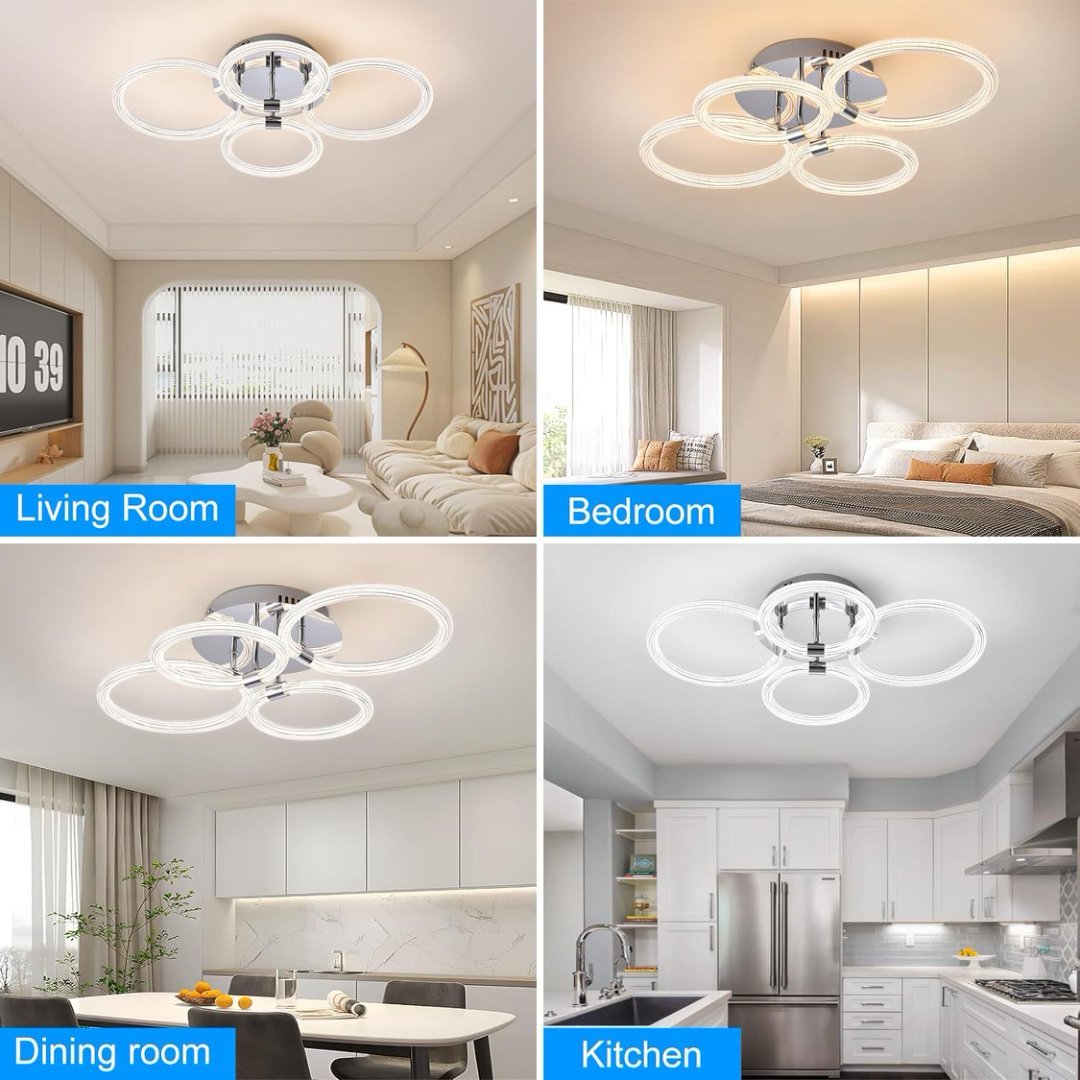 Modern LED Ceiling Light with Remote – 4-Head Flush Mount Ring Fixture