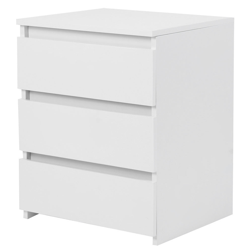 White Modern Bedside Table Nightstand with 3 Storage Drawers - Bedroom Furniture