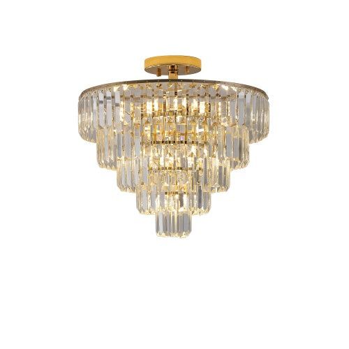 Golden Crystal Chandelier – 5-Layer Round Semi-Recessed Modern Luxury Ceiling Light