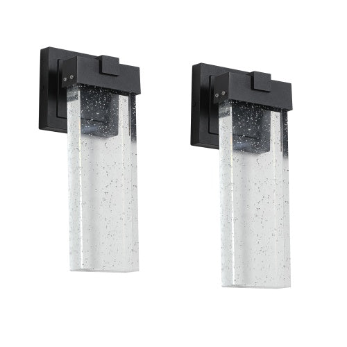 Modern Outdoor Waterproof LED Wall Lights – Set of 2 (Black Finish with Crystal Bubble Lampshade)