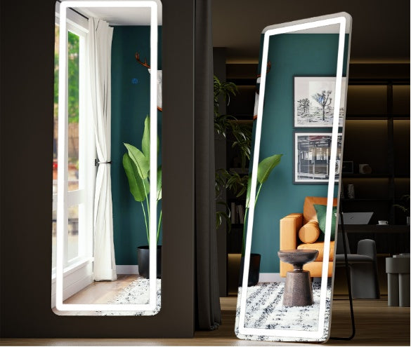 3-Color Lighting Mirror With LED Lights – 64" x 21" Full-Length Modern Standing or Wall-Mounted Mirror