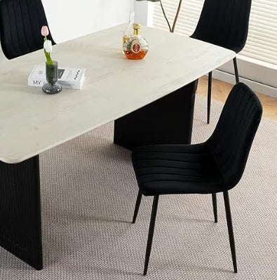 Set of 4 Modern Black Dining Chairs – Upholstered Seat & Metal Legs