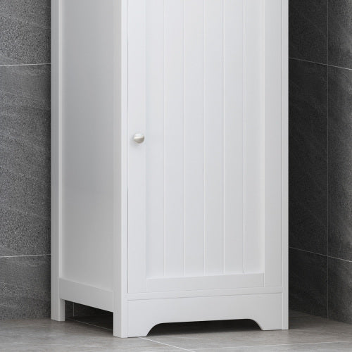 Modern White Bathroom Storage Cabinet – Tall Linen Tower with Open Shelves & Enclosed Storage, Compact Design (63")