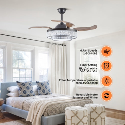 Modern LED Retractable Ceiling Fan with Light and Remote Control