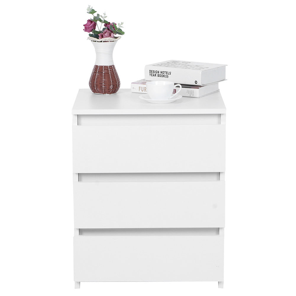 White Modern Bedside Table Nightstand with 3 Storage Drawers - Bedroom Furniture