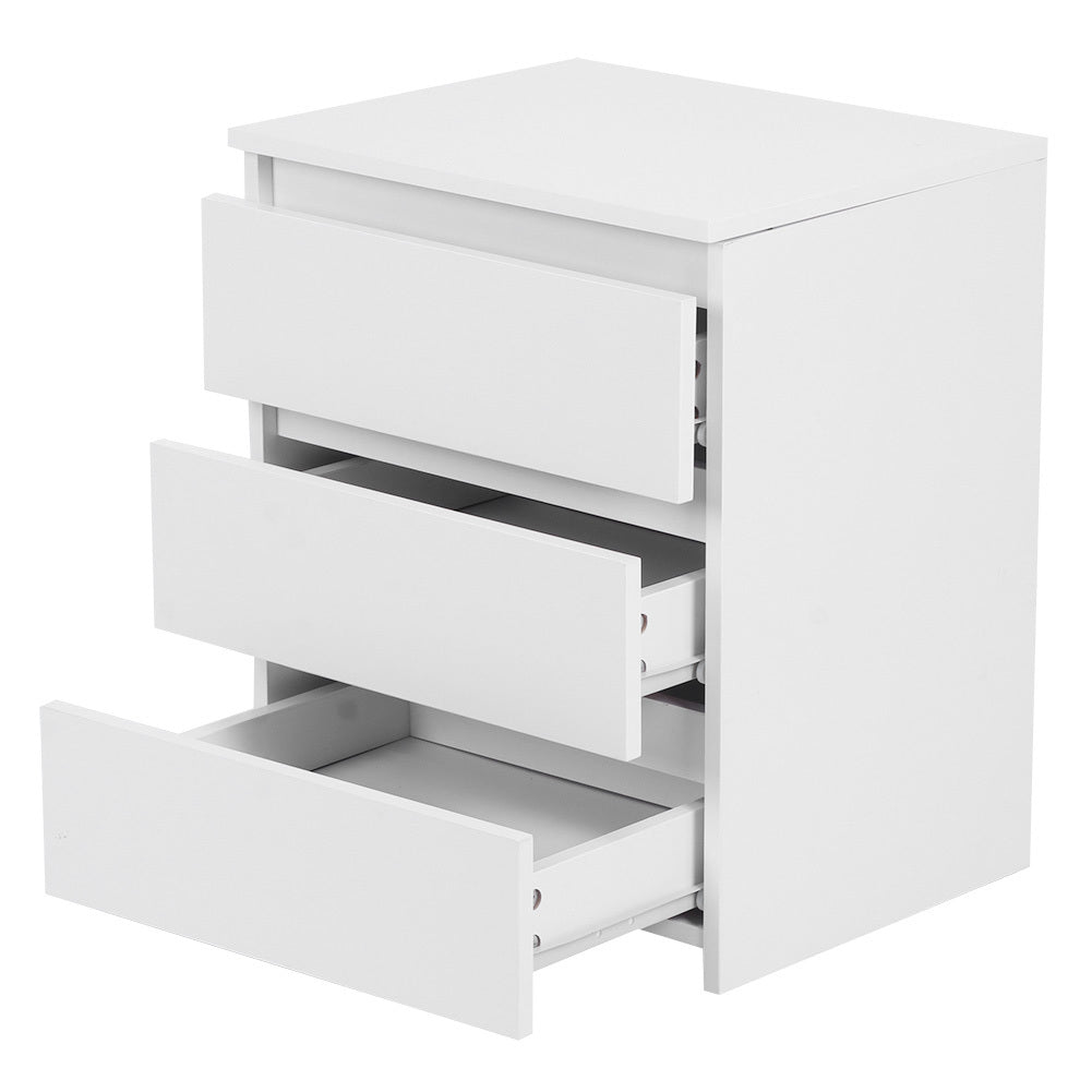 White Modern Bedside Table Nightstand with 3 Storage Drawers - Bedroom Furniture