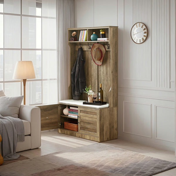 Modern Multi-Function Wardrobe & Storage Rack – Light Wood Finish