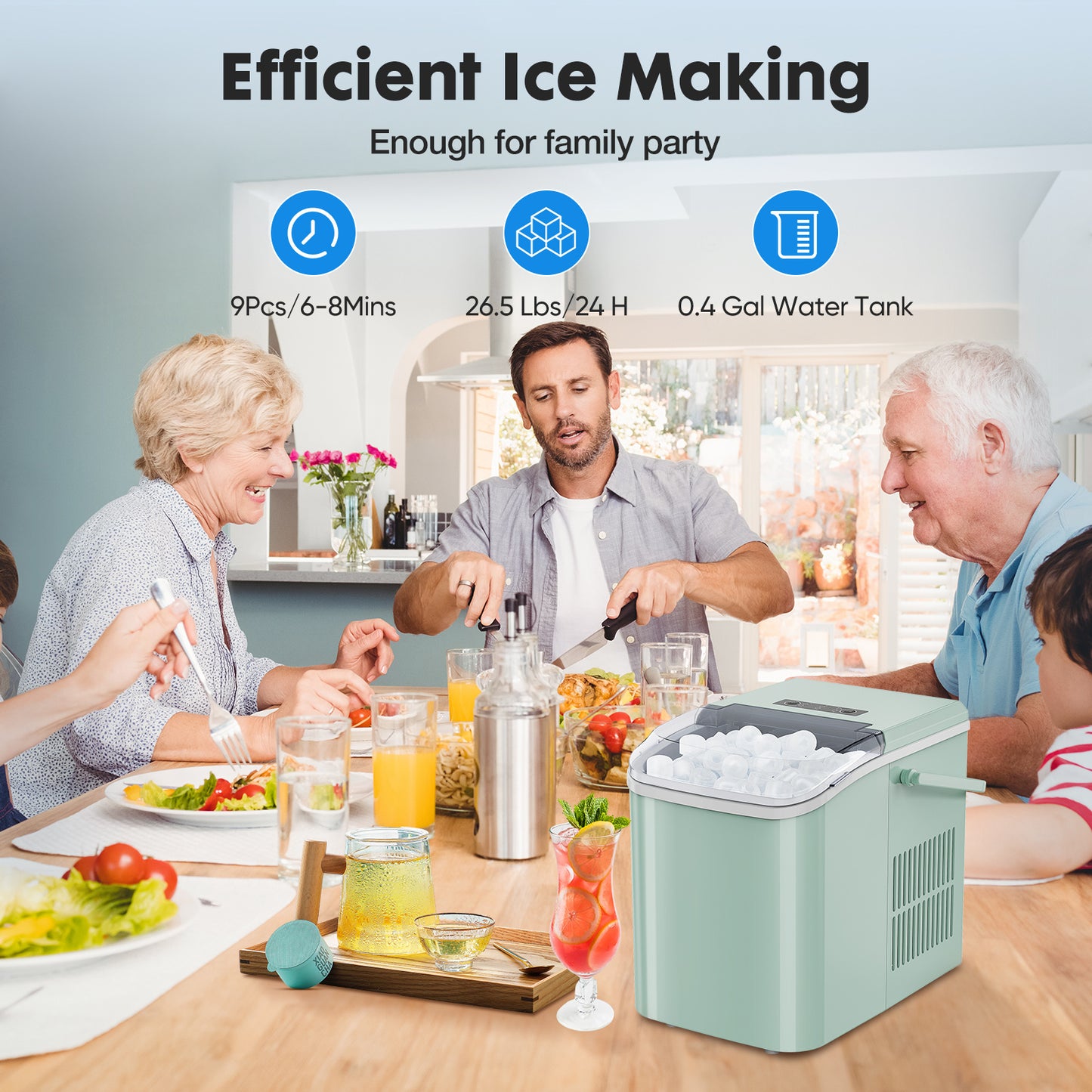 Portable Ice Maker – Compact Countertop Ice Machine with 2 Ice Sizes & Self-Cleaning Function
