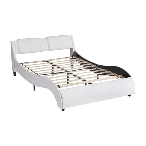 Queen Faux Leather LED Platform Bed – White (Queen Size)