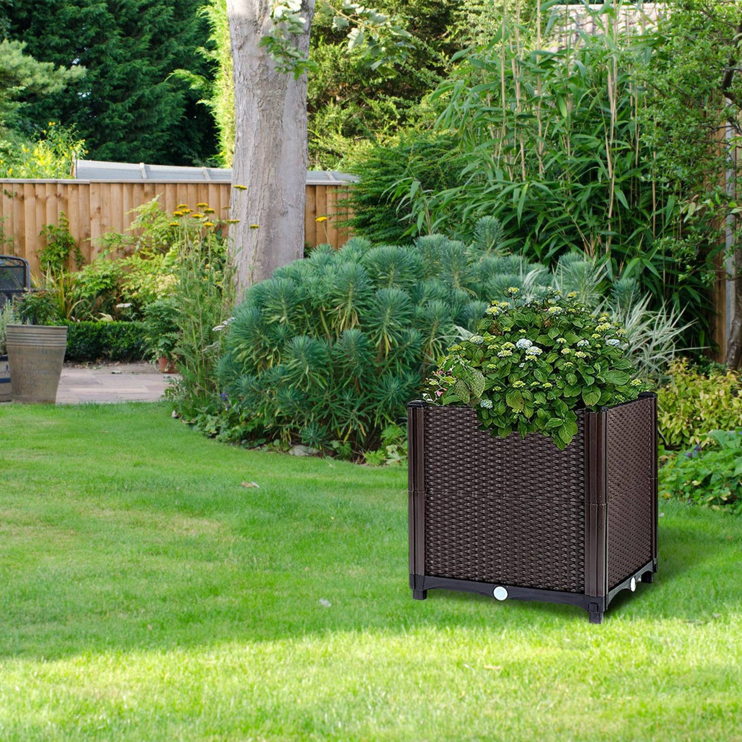 Self-Watering Raised Garden Bed – Rattan Pattern (11.8" x 11.8" x 13.8")