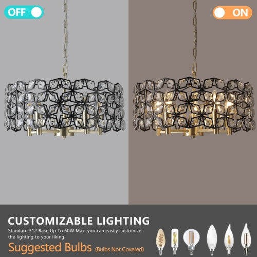 Modern Round Crystal Chandelier – Elegant K9 Crystal Lighting Fixture (Black & Gold)
