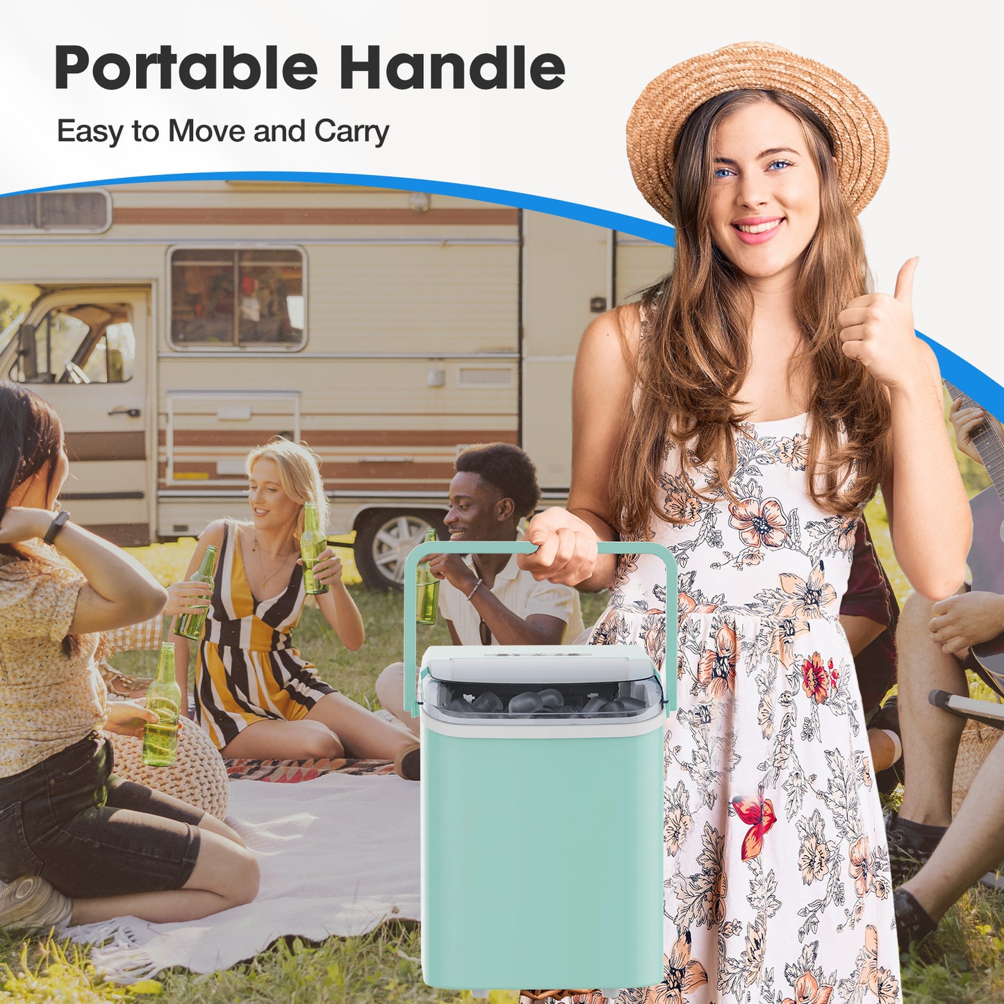 Portable Ice Maker – Compact Countertop Ice Machine with 2 Ice Sizes & Self-Cleaning Function