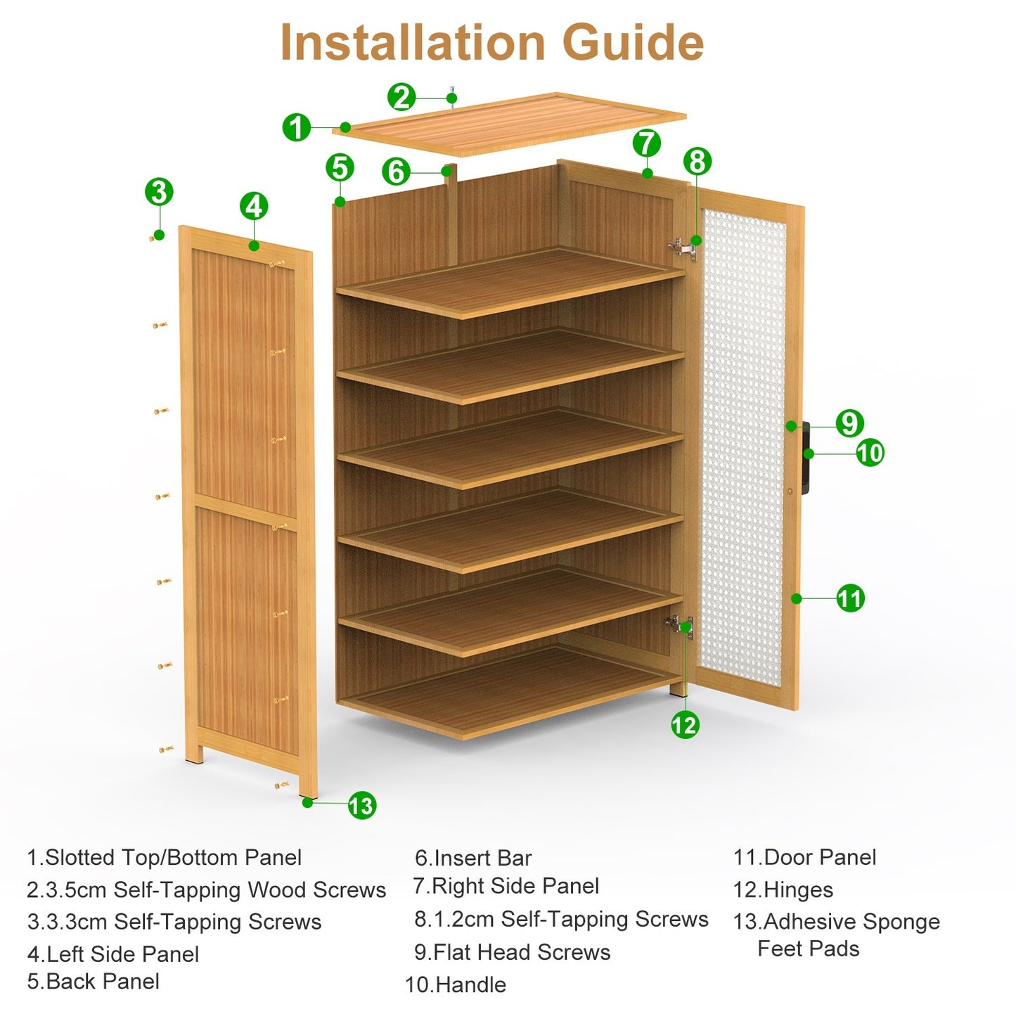 6-Tier Bamboo Shoe Cabinet with Doors – Natural Eco-Friendly Organizer