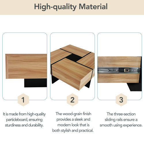 ON-TREND Unique Design Coffee Table with 4 Hidden Storage Compartments and Extendable Sliding Top, Modern Brown UV High-gloss Finish, 31.5" Square Cocktail Table for Living Room