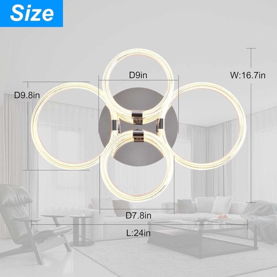 Modern LED Ceiling Light with Remote – 4-Head Flush Mount Ring Fixture