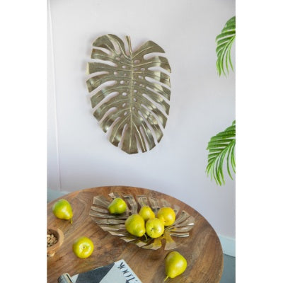 Gold Monstera Leaf Wall Décor – Aluminum Modern Wall Accent or Decorative Tray (18.9" x 13.4")