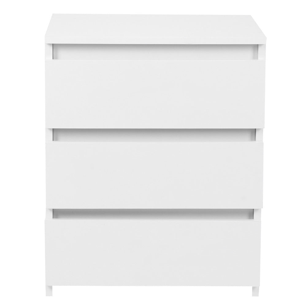 White Modern Bedside Table Nightstand with 3 Storage Drawers - Bedroom Furniture