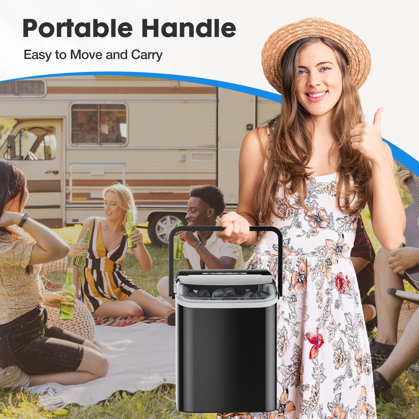Portable Ice Maker – Compact Countertop Ice Machine with 2 Ice Sizes & Self-Cleaning Function