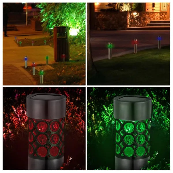 6-Pack Outdoor Solar RGB Garden Lights – Stainless Steel, IP44 Waterproof, Color-Changing Lawn and Landscape Lights