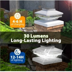 6-Pack Outdoor Solar Post Cap Lights – Cold White, IP65 Waterproof, Fits 4x4, 5x5, 6x6 Wood Posts, Dusk-to-Dawn, Easy Install