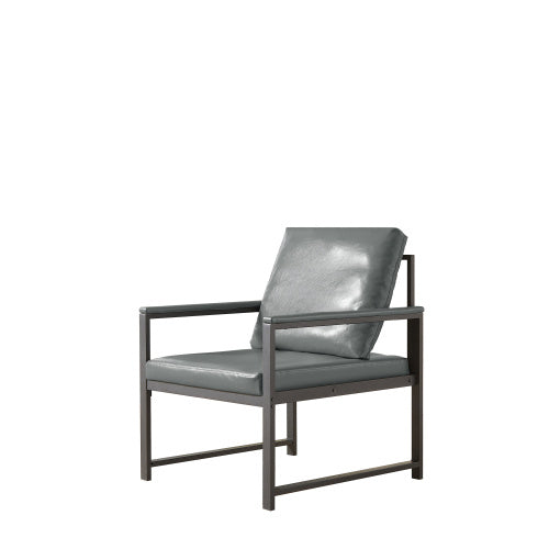 Retro PVC Artificial Leather Accent Chair – Modern Armchair with Metal Frame and Padded Cushion for Living Room, Office, or Bedroom – Gray