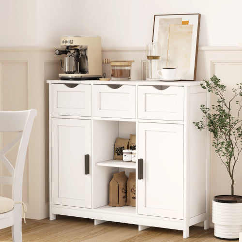 Multifunctional Wooden Storage Cabinet with Drawers & Adjustable Shelves, Accent Cabinet for Living Room, Bedroom, or Bathroom (White)