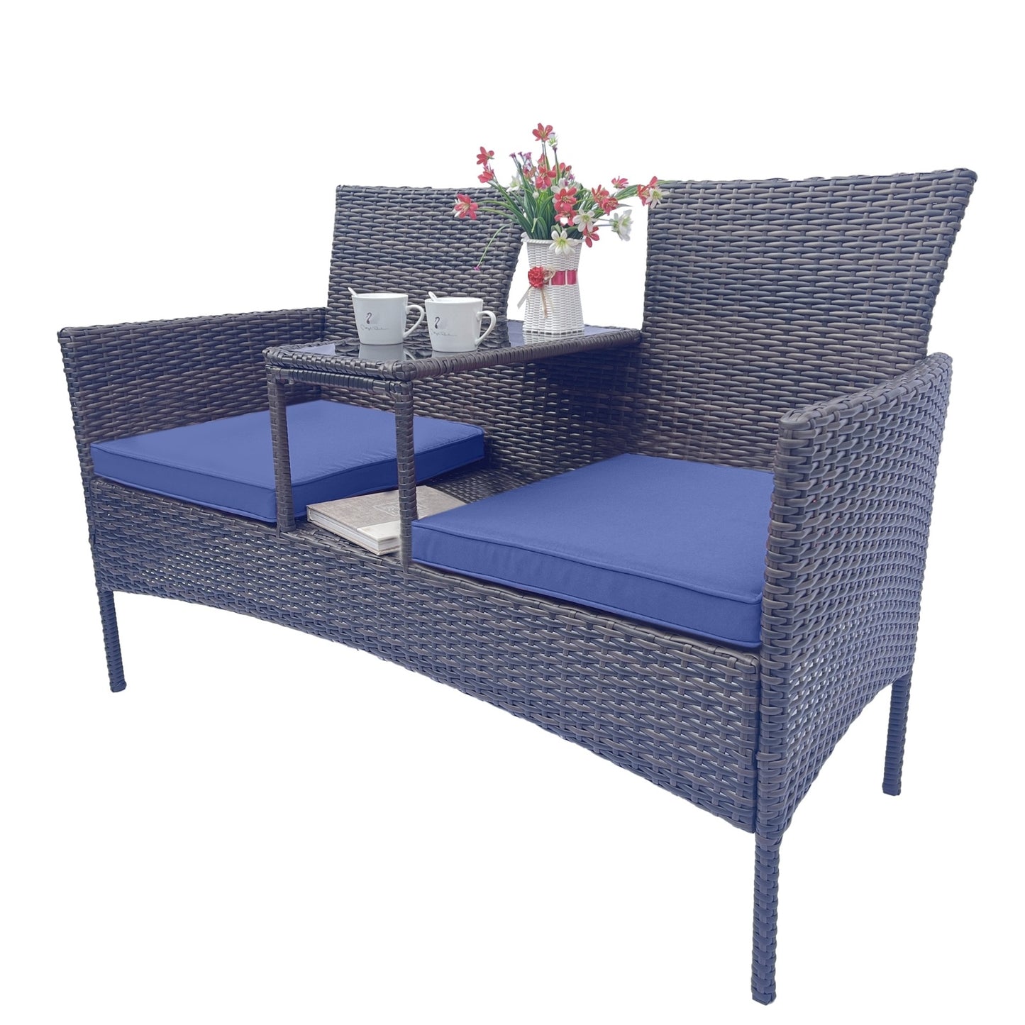 Wicker Patio Conversation Furniture Set – Blue & Brown | TrendyNest Collective