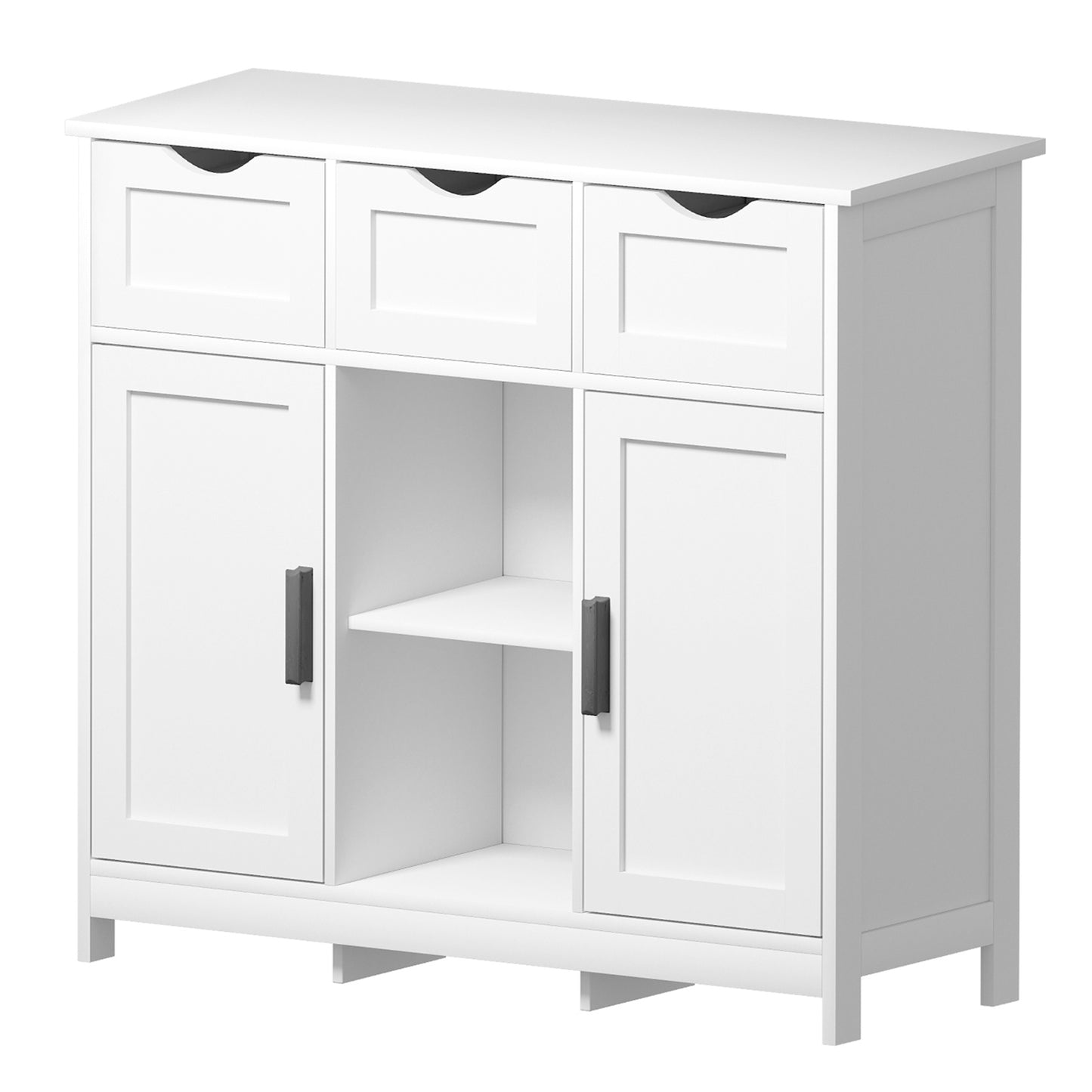 Modern White Storage Cabinet with Adjustable Shelves and Drawers
