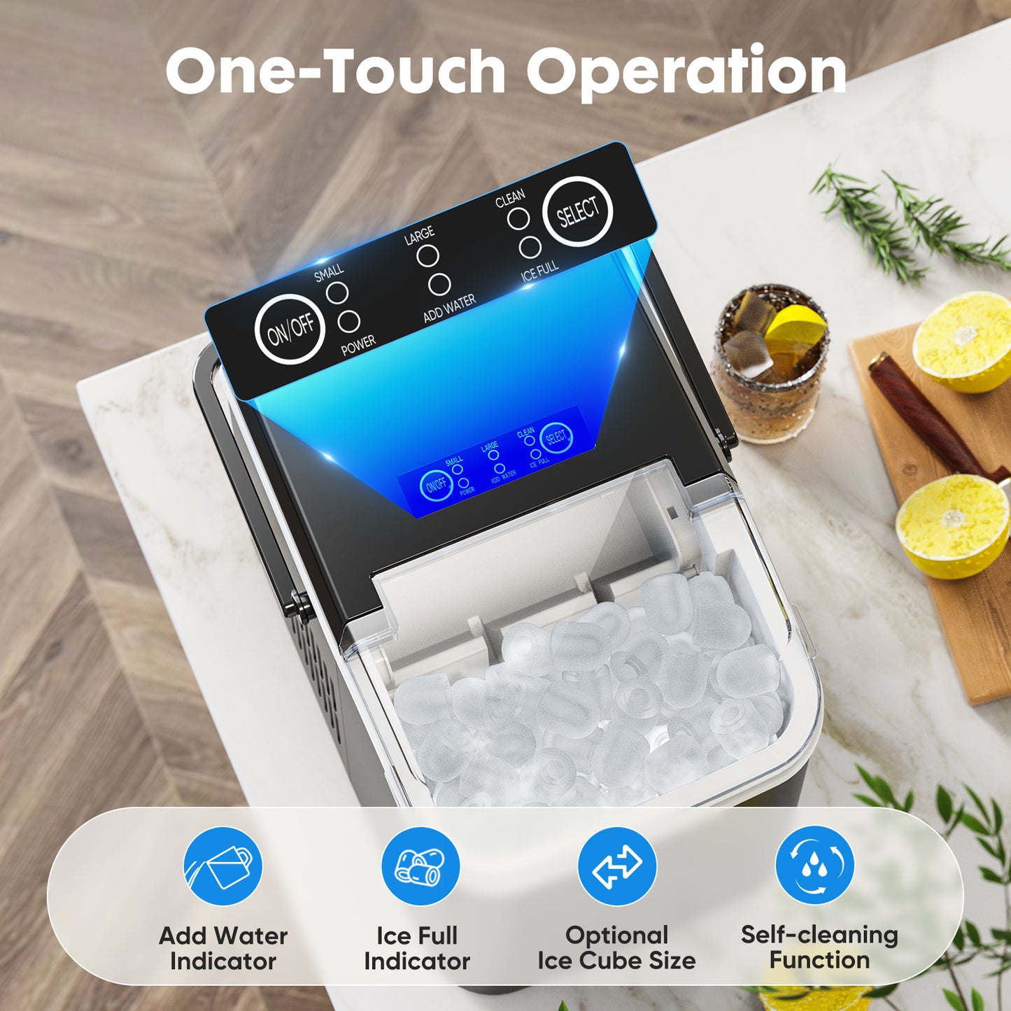 Portable Ice Maker – Compact Countertop Ice Machine with 2 Ice Sizes & Self-Cleaning Function