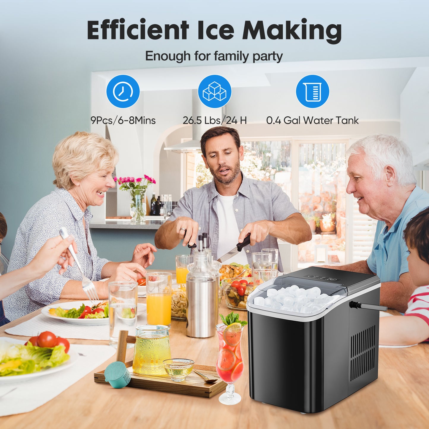 Portable Ice Maker – Compact Countertop Ice Machine with 2 Ice Sizes & Self-Cleaning Function