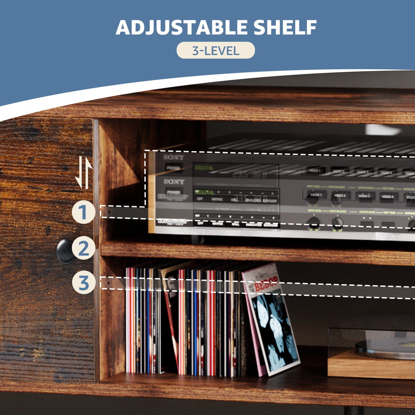 Modern Panel TV Cabinet – Adjustable Shelves & Cable Management, Fits 55"–60" TVs, Rust Finish Entertainment Stand