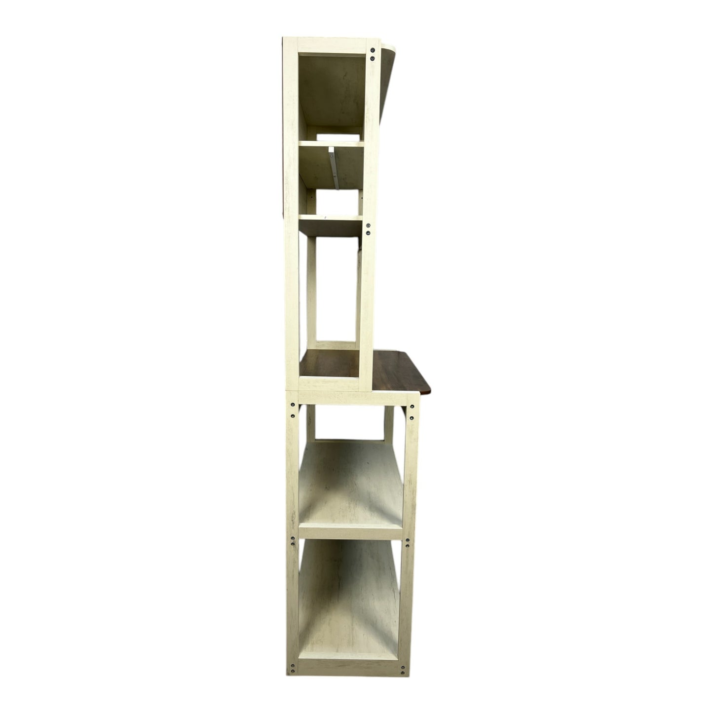 5-Tier White & Country Brown Kitchen Storage Cabinet – Coffee Bar, Microwave Rack, and Shelving Organizer (39.4" Wide)