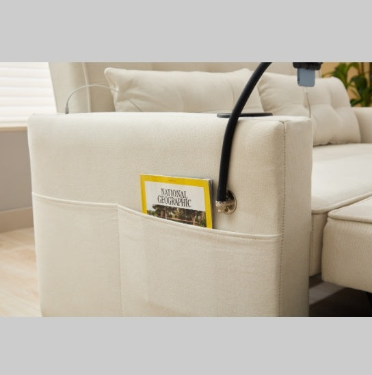 Futon Chair Bed – 3-in-1 Convertible Sleeper with USB Ports, Cup Holders & Storage Pockets – White, Wear-Resistant Leather
