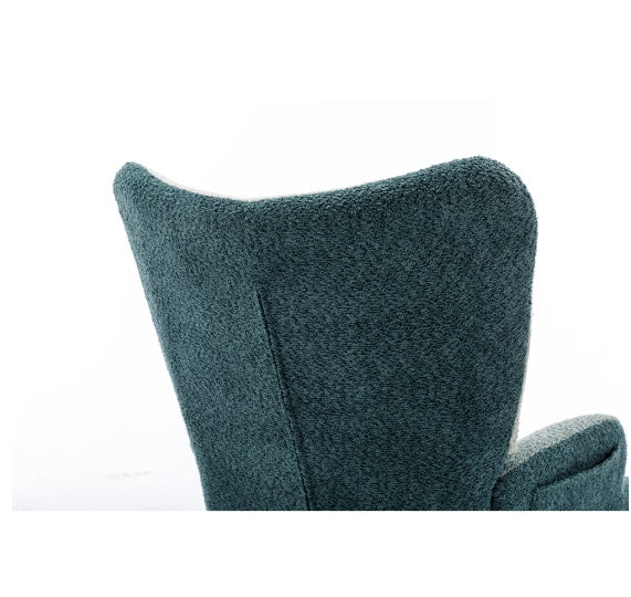 Modern Rocking Armchair with Solid Wood Armrests and Teddy Bear Upholstery for Living Room and Bedroom (Green + Dark Green)
