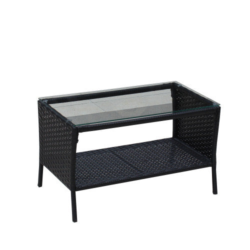 4 PC Rattan Patio Furniture Set – Black Wicker with Beige Cushions