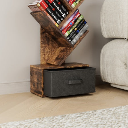 9-Tier Tree Bookshelf with Drawer – Deep Rustic Brown