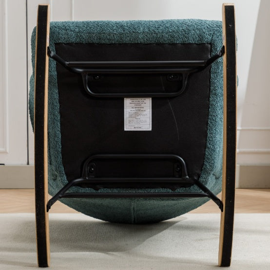 Modern Rocking Armchair with Solid Wood Armrests and Teddy Bear Upholstery for Living Room and Bedroom (Green + Dark Green)