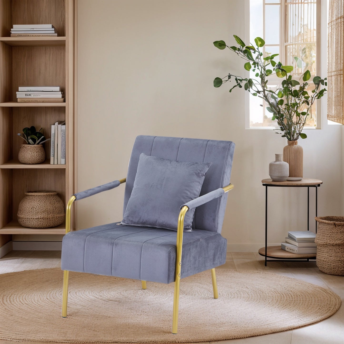 Modern Velvet Accent Chair for Living Room – High Backrest, Solid Wood Frame, Easy Assembly