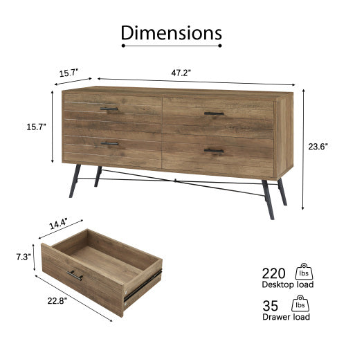 4-Drawer TV Cabinet – Rustic Walnut Finish