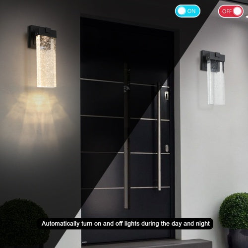 Modern Outdoor Waterproof LED Wall Lights – Set of 2 (Black Finish with Crystal Bubble Lampshade)