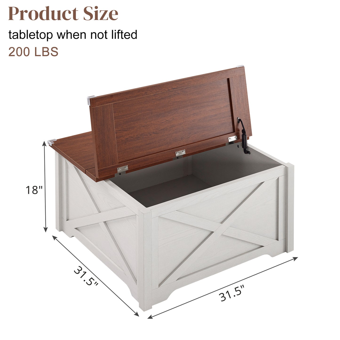 Modern Square Coffee Table with Hidden Storage – X-Frame Wood Design (31.5”)