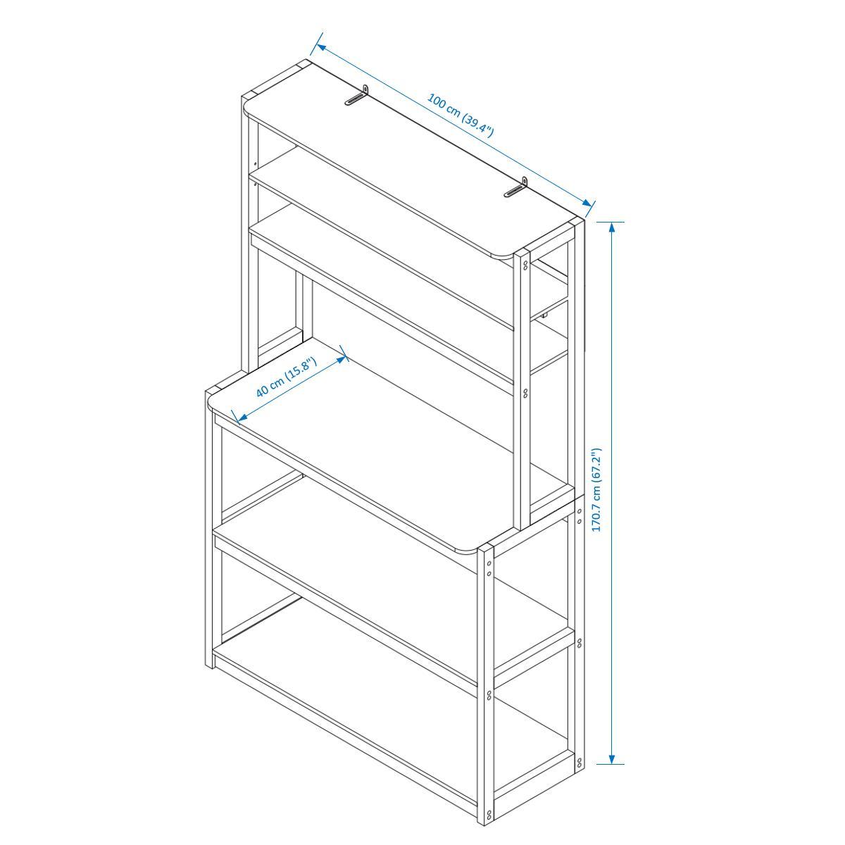 5-Tier White & Country Brown Kitchen Storage Cabinet – Coffee Bar, Microwave Rack, and Shelving Organizer (39.4" Wide)