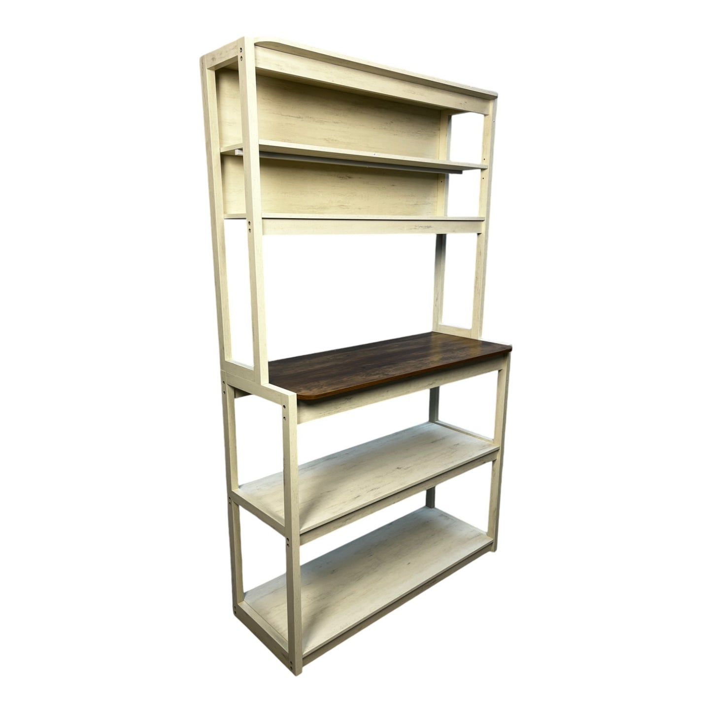 5-Tier White & Country Brown Kitchen Storage Cabinet – Coffee Bar, Microwave Rack, and Shelving Organizer (39.4" Wide)