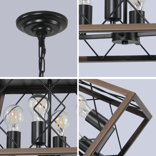 Farmhouse Chandelier – 4-Light Rustic Antique Pendant Light for Kitchen, Dining, Entryway