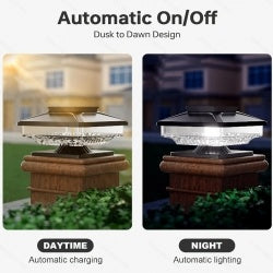 6-Pack Outdoor Solar Post Cap Lights – Cold White, IP65 Waterproof, Fits 4x4, 5x5, 6x6 Wood Posts, Dusk-to-Dawn, Easy Install