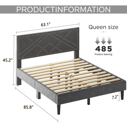 Queen Bed Frame – Carbon Gray | Upholstered Linen, Strong & Silent, Underbed Storage (No Box Spring Needed)