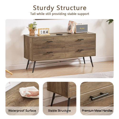 4-Drawer TV Cabinet – Rustic Walnut Finish