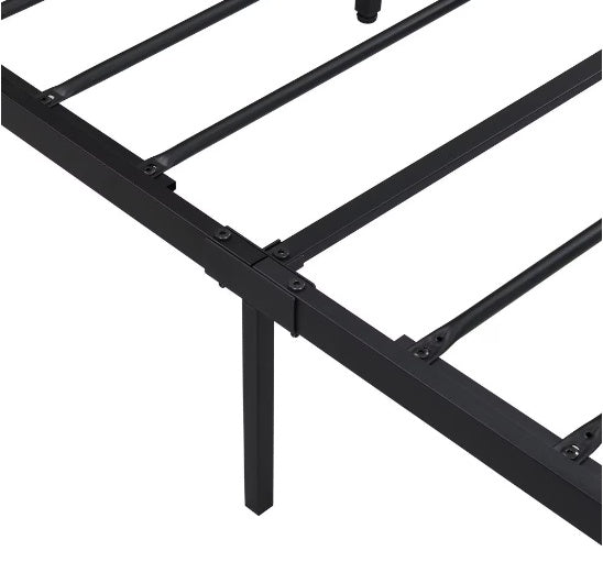 Queen Size Metal Platform Bed Frame with Wooden Headboard, Footboard & USB Charging Ports – Industrial Style, Noise-Free, Under-Bed Storage – Black + Brown